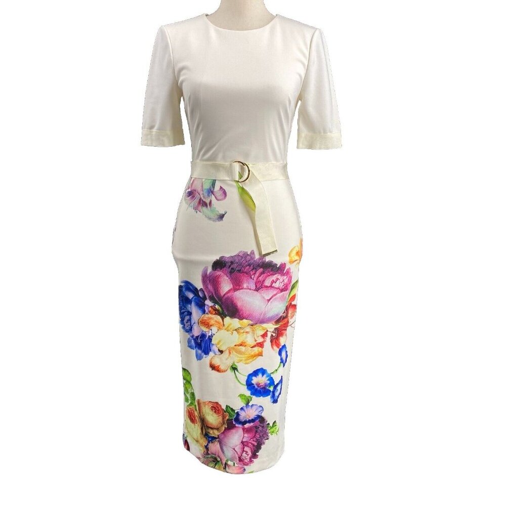 Ted Baker Aldora Tapestry Floral Belted Bodycon Midi Pencil Dress Womens Small